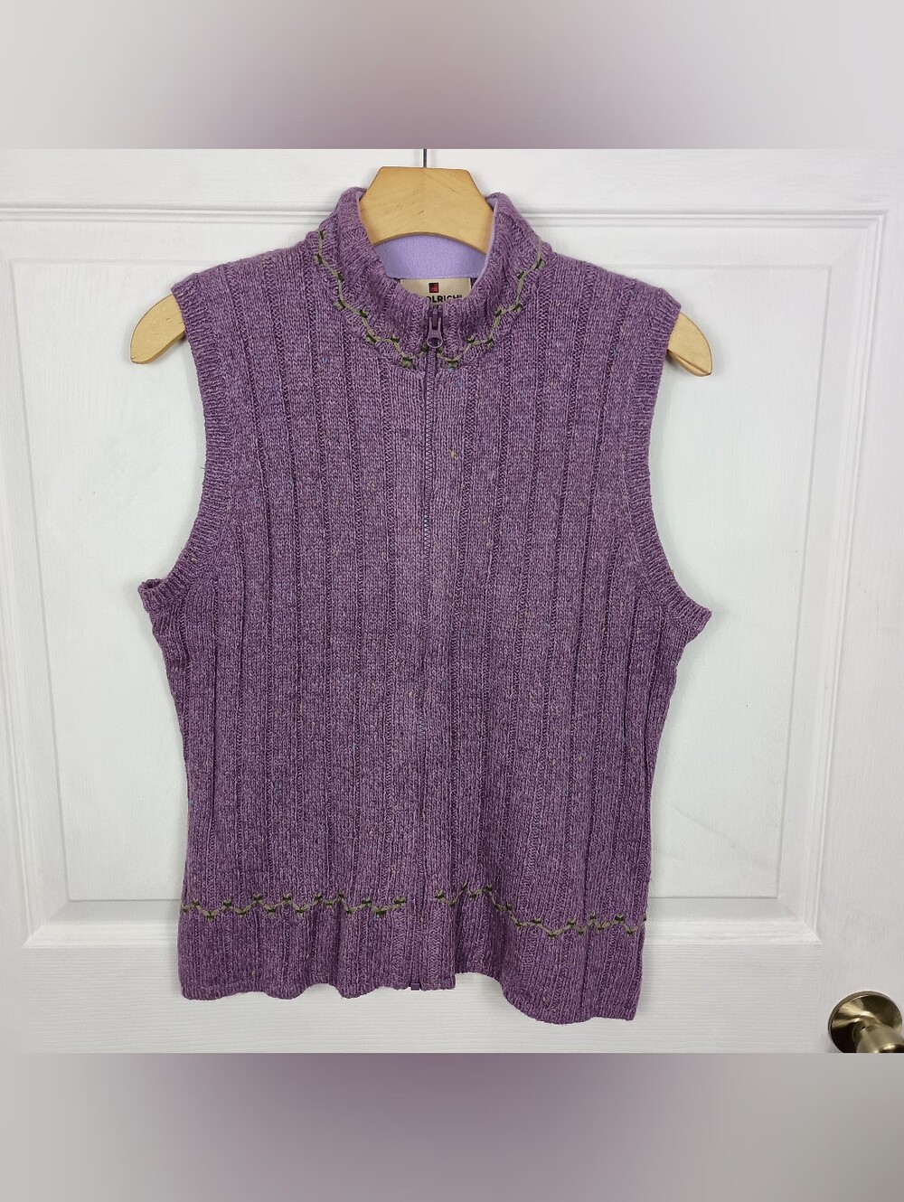 Woolrich Sweater Vest Womens Medium Purple Knit Fleece Collar Floral Zip Vintage